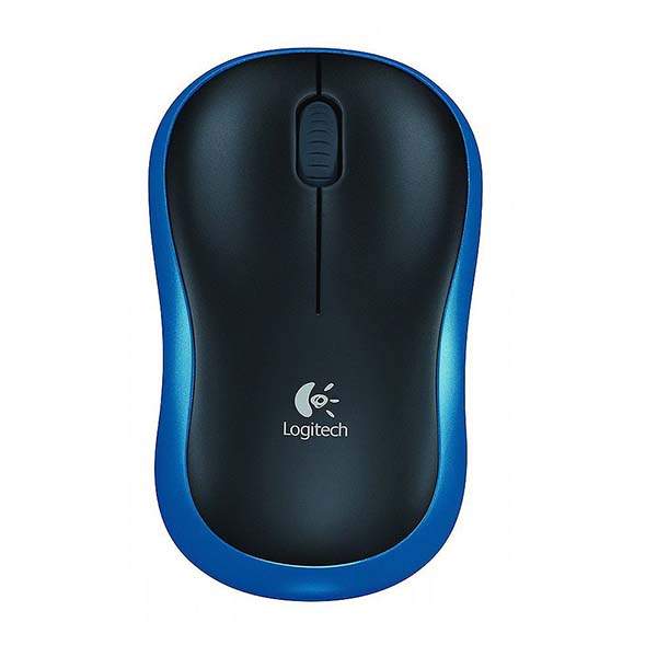 Logitech Wireless Mouse M185 (Black & Blue) Nano USB receiver 3 buttons optical tracking with wheel 10m range 12-month battery l