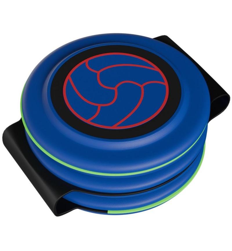 OCPC FCB 3-in-1 wireless charger round blue dock with neon green ring and black base.