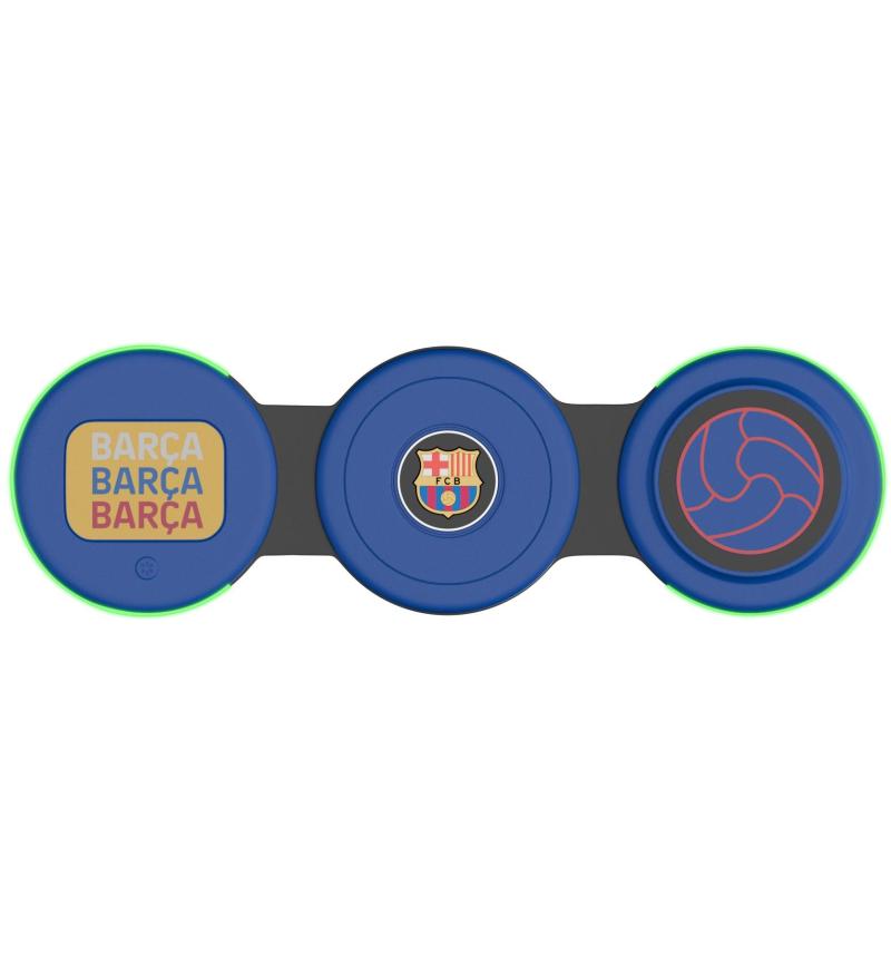 OCPC FCB 3-in-1 wireless charger with FC Barcelona logos charges phone, AirPods, and smartwatch.