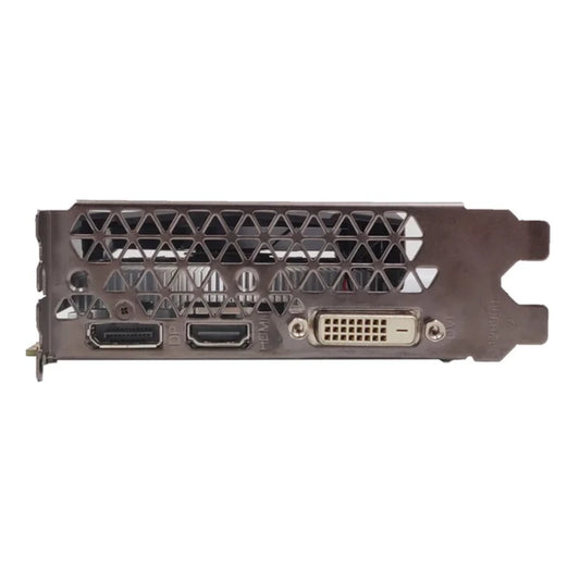 Port view of the OCPC GTX 1050 TI 4GB GDDR5 graphics card showing the HDMI, DisplayPort and DVI port