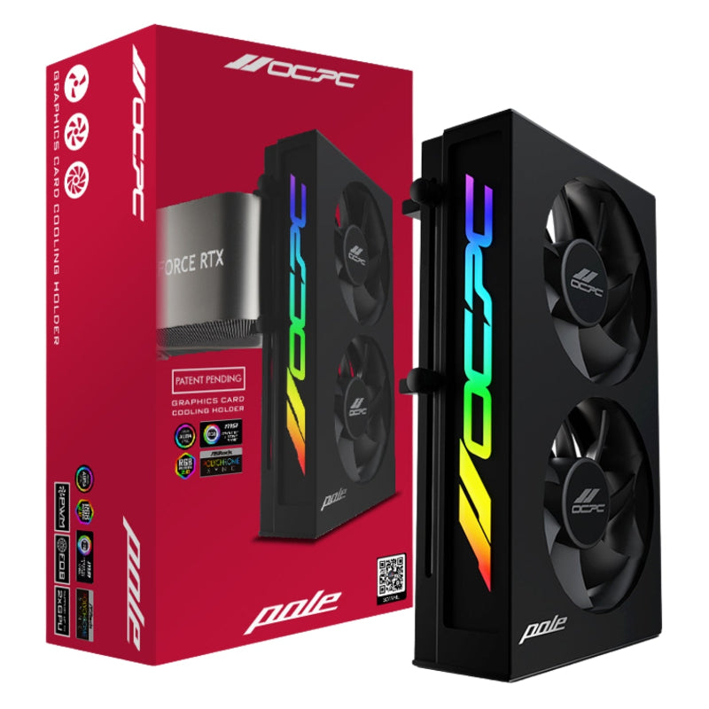 OCPC graphics card cooler with red packaging on a white background