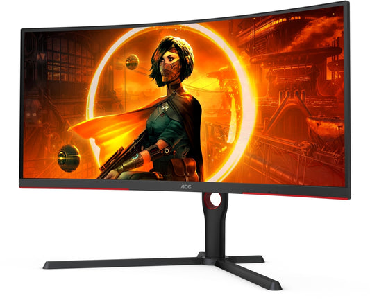 AOC CU34G3S Gaming Monitor|Curved 34 inch|VA QHD 3440 x 144 165Hz|1ms|HDMI DP|VESA|Flicker Free;| FreeSync Premium|3YR Warranty