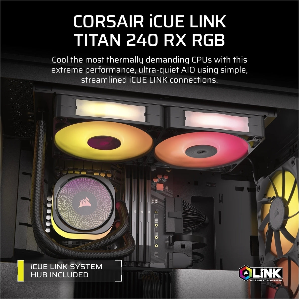 Corsair iCUE LINK TITAN 240 RX RGB Liquid CPU Cooler – RX120 RGB Fans – Fits Intel® LGA 1851/1700; AMD® AM5/AM4.