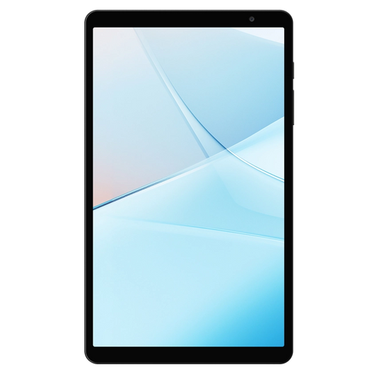 Tablet with a gradient blue and pink screen on a white background