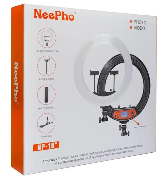 MicroWorld 18" LED Ring Light with 3 Phone Holders – Dimmable Light for Makeup, Video & Vlogging