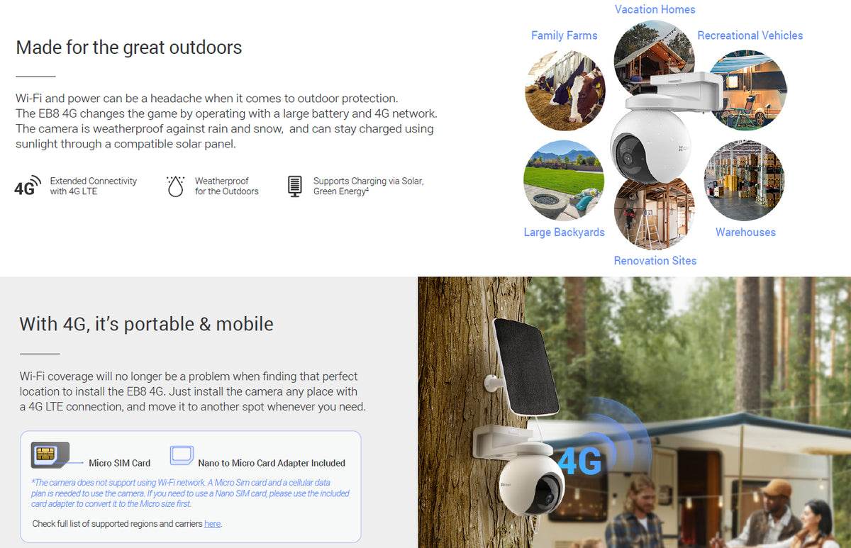 Ezviz EB8 2K Battery Power PT 4G Camera