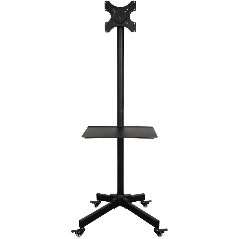 Black adjustable monitor stand on a transparent background