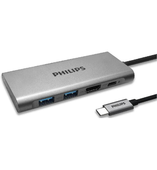 Philips DLK5514C/94 USB-C 4-Port Hub with 4K HDMI and 2 USB 3.0 ports in aluminum dock