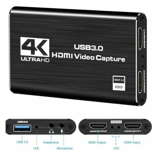 4K UltraHD USB3.0 HDMI Video Capture device with labeled ports on a white background
