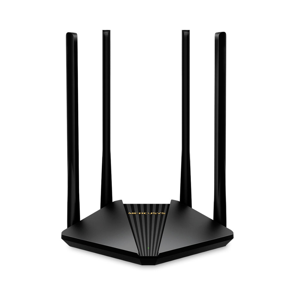 Mercusys MR30G Front View with Four High-Gain Antennas, Black