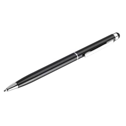 MicroWorld 2-in-1 stylus and ballpoint pen for mobile devices, black with silver clip, 0.7mm tip.