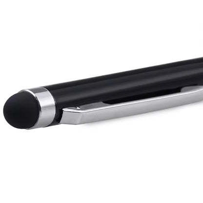 Black 0.7mm 2-in-1 stylus and ballpoint pen for mobile, with rubber capacitive tip and metal clip.