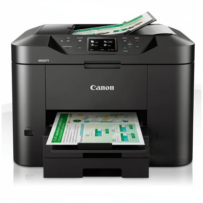 The printer's rear panel showing Ethernet, USB, and fax line ports.

