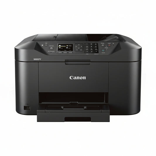 Front view of the Canon Maxify MB2140 all-in-one printer on a desk.

