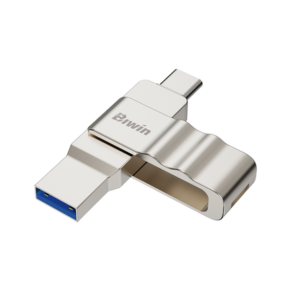 Metallic USB Flash drive with Biwin branding on a white background
