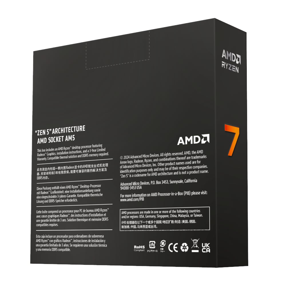 AMD Ryzen 7 9700X 8-Core/ 16-Threads; Socket AM5; 40MB Cache; 65W Processor with Radeon Graphics BOX