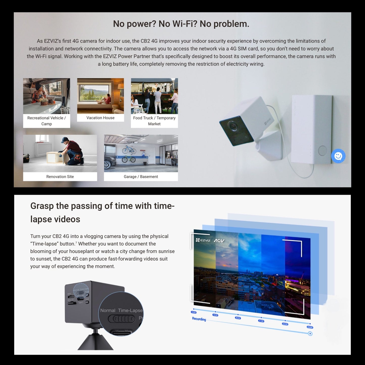 EZVIZ CB2 2K 4G Smart Camera with Power Partner Kit