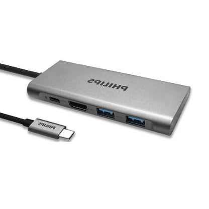 Philips DLK5514C/94 USB-C 4-port hub with 4K HDMI and two USB 3.0 ports in aluminum