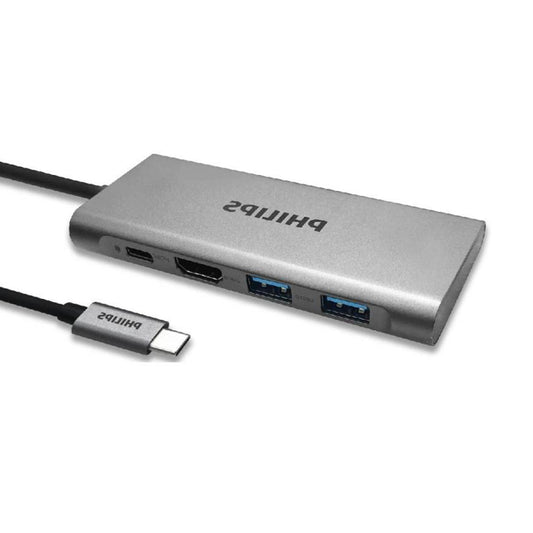 Philips DLK5514C/94 USB-C 4-port hub with 4K HDMI and two USB 3.0 ports in aluminum