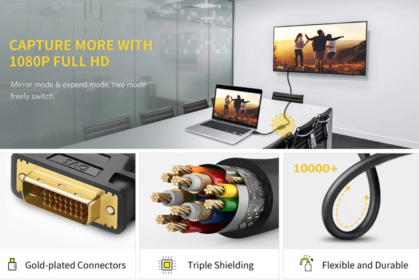 UGreen DVI to HDMI Cable Adapter 15cm | Male to Female | 1080p Full HD – Black