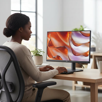 The monitor mounted on a VESA 100x100 arm.

