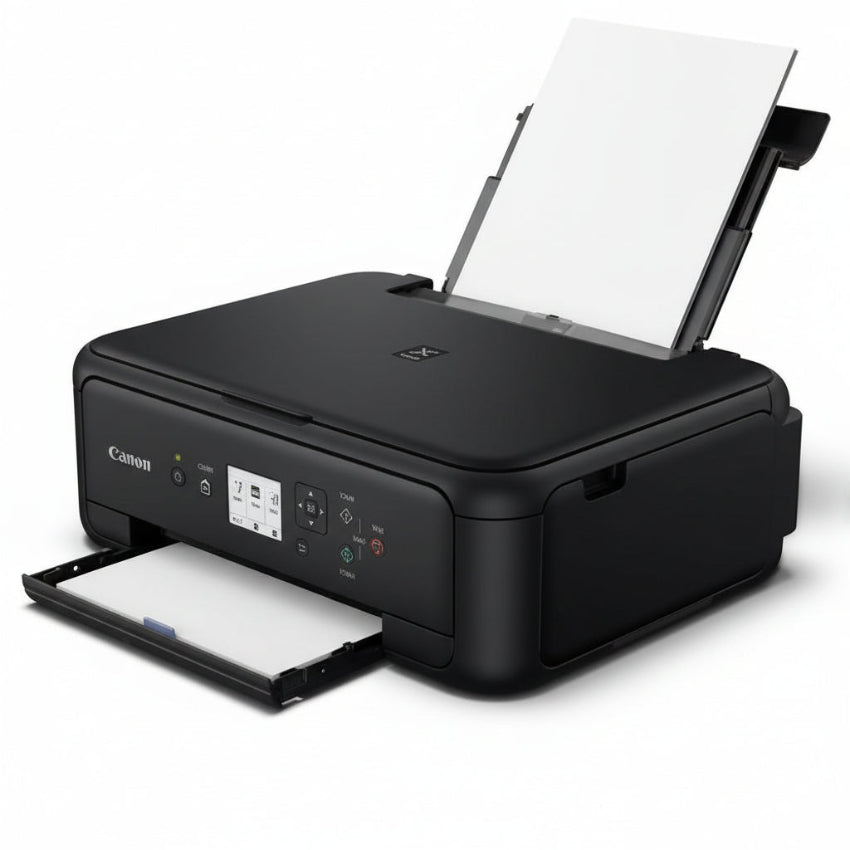 Front view of the black Canon PIXMA TS5140 A4 multifunction printer.

