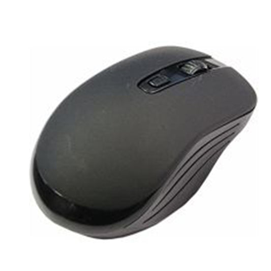 MicroWorld MEQ-037 wireless black ergonomic optical mouse with 2.4GHz connection.