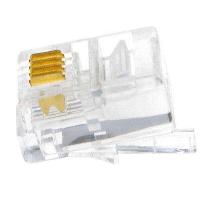 MicroWorld RJ11 25-pack 6P4C modular phone plug set in clear housing.