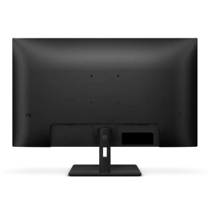 The rear view of the black Philips 32" FHD computer monitor with its stand, shown against a plain white background.