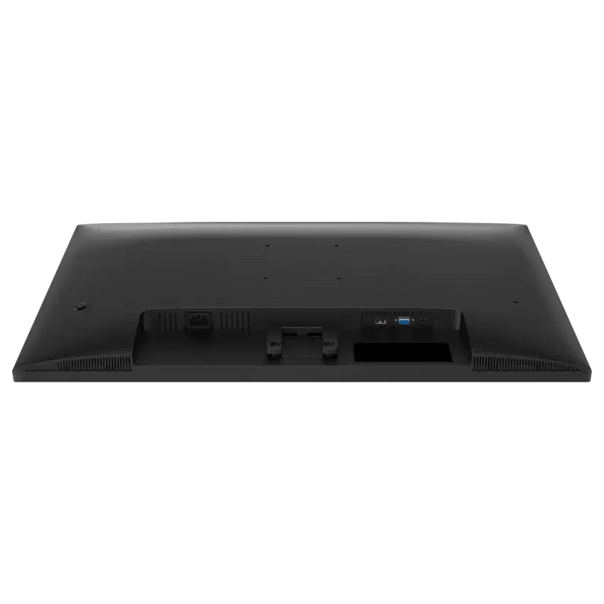 The back view of the black Philips computer monitor showing the mounting holes, ventilation grilles, and port connectors including USB and VGA.