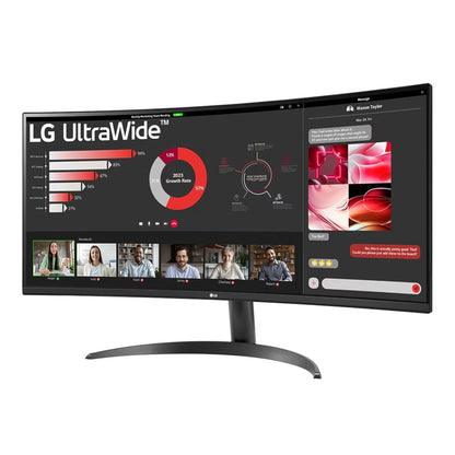 LG UltraWide 34'' QHD VA Curved Monitor 100Hz; 3440x1440 VA; Screen Split Software (Download); HDMI; Display Port; Tilt