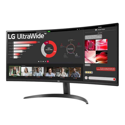 LG UltraWide monitor displaying multiple applications on a white background