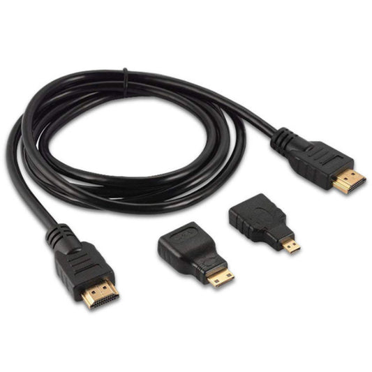 HDMI cable with three different connectors on a white background