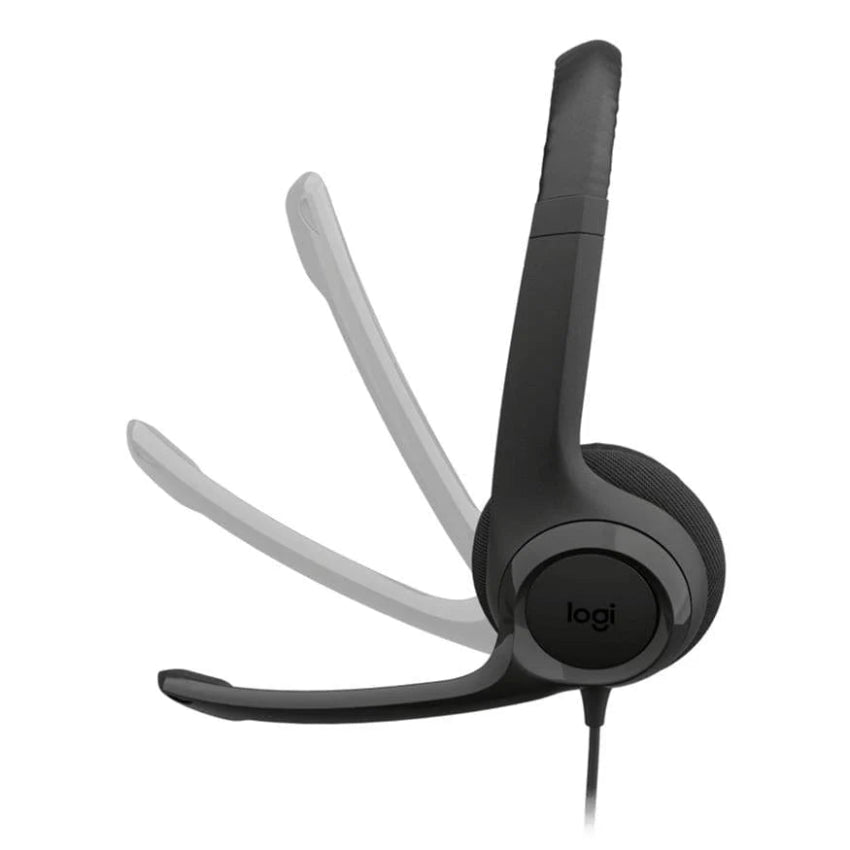 Side profile view showing the range of the microphone for the Logitech H390 USB-C Headset