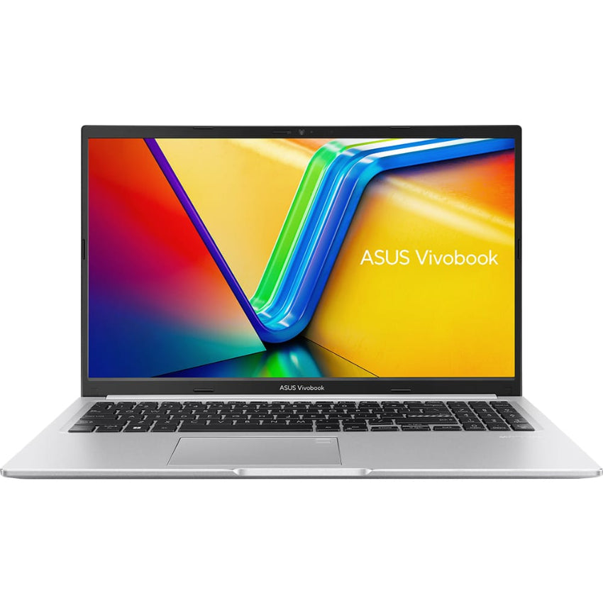 Asus VivoBook 15 laptop with colorful display on a white background