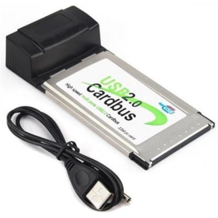 PCMCIA Add on card for laptops with USB power cable on a white background