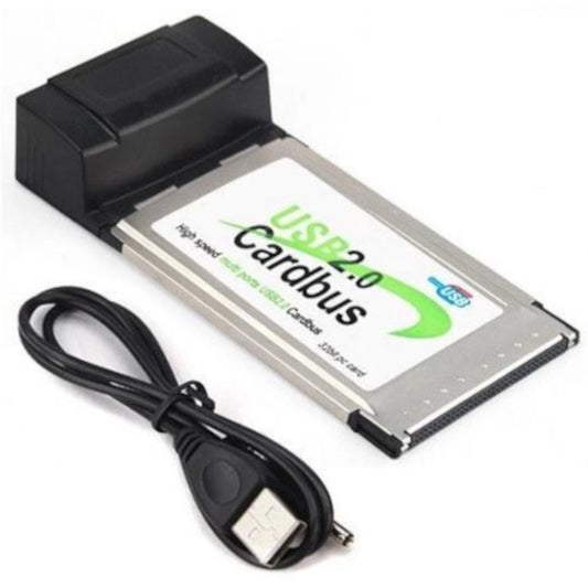 PCMCIA Add on card for laptops with USB power cable on a white background