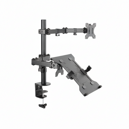 The Equip dual arm mount holding two 27-inch monitors.