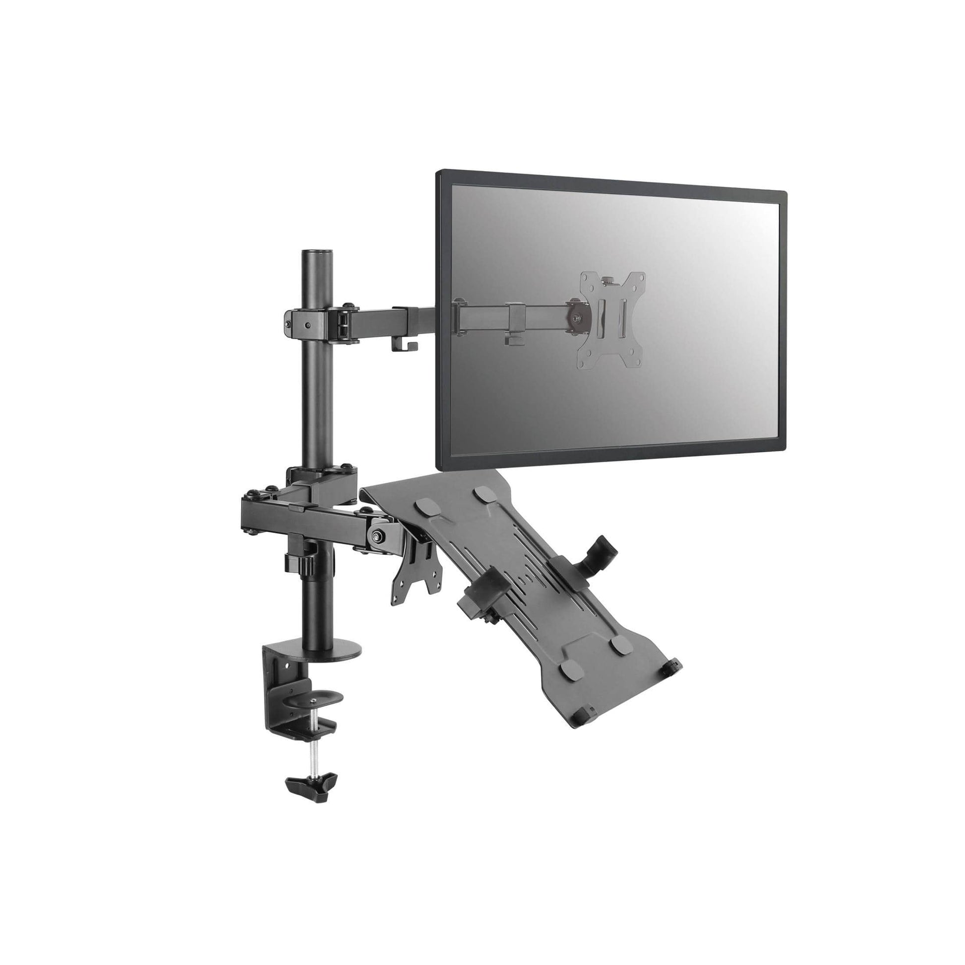 Close-up of the heavy-duty desk clamp and grommet hole mounting plate.