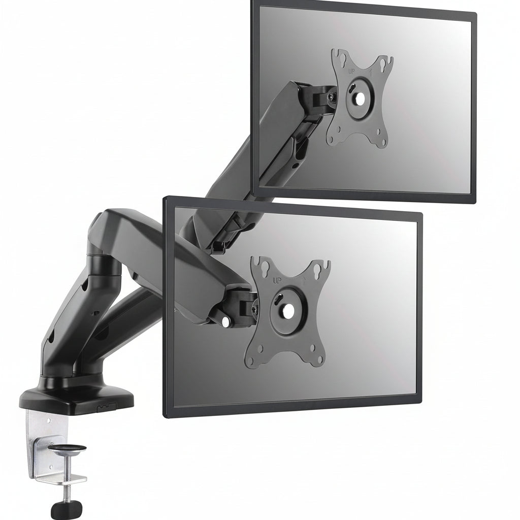 Both monitors tilted and swiveled for an immersive gaming setup.