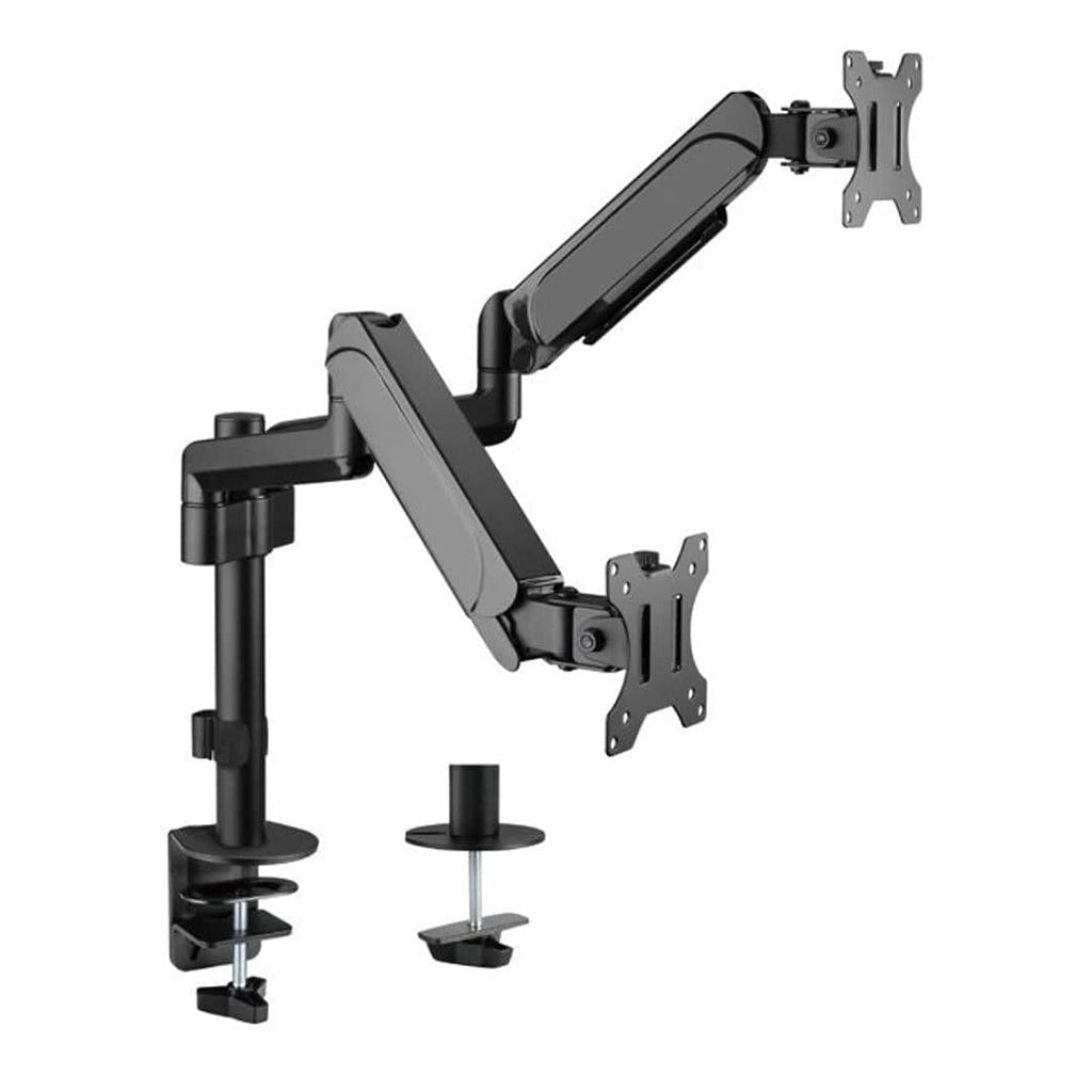 The Equip 650133 dual monitor mount in a standing desk configuration.
