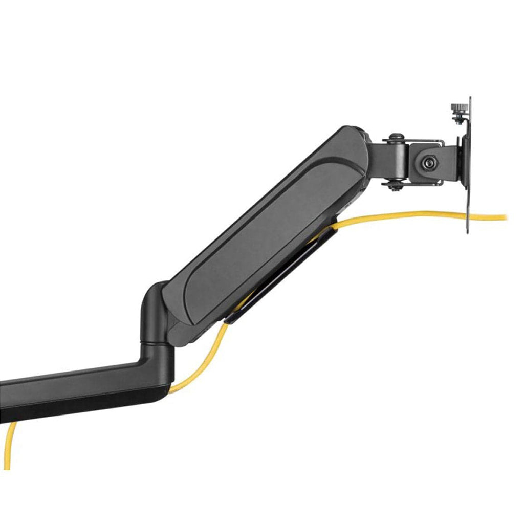 Tool-free height adjustment being demonstrated by a user.