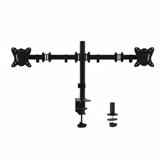 The Equip 650152 dual monitor mount with two 24-inch monitors.