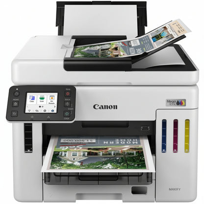 Front view of the Canon MAXIFY GX7140 A4 colour 4-in-1 MegaTank printer.

