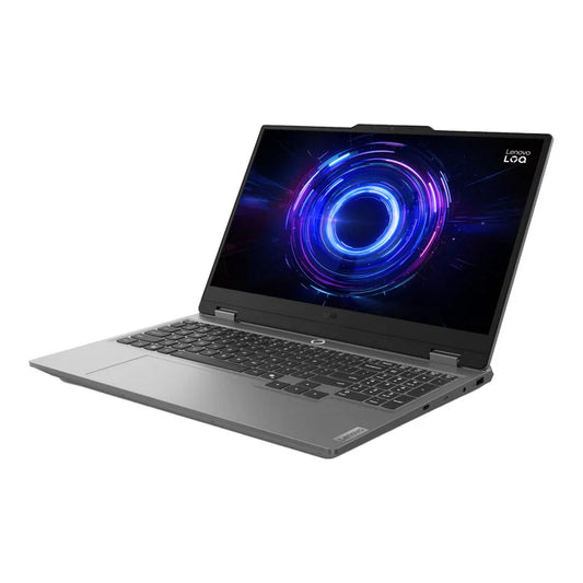 Laptop with a colorful display on a white background