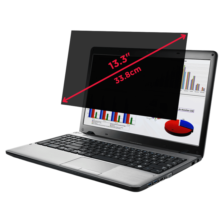 Laptop with a privacy screen filter on a white background