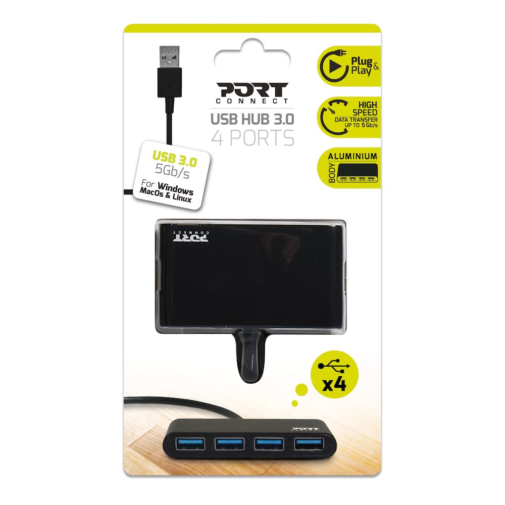 Port USB3.0 to 4 x USB3.0 5Gbps 4 Port Hub - Black