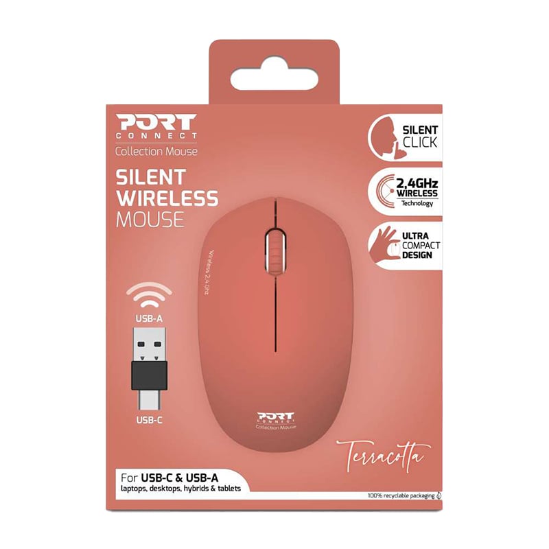 Port Connect Wireless Mouse - Terracotta