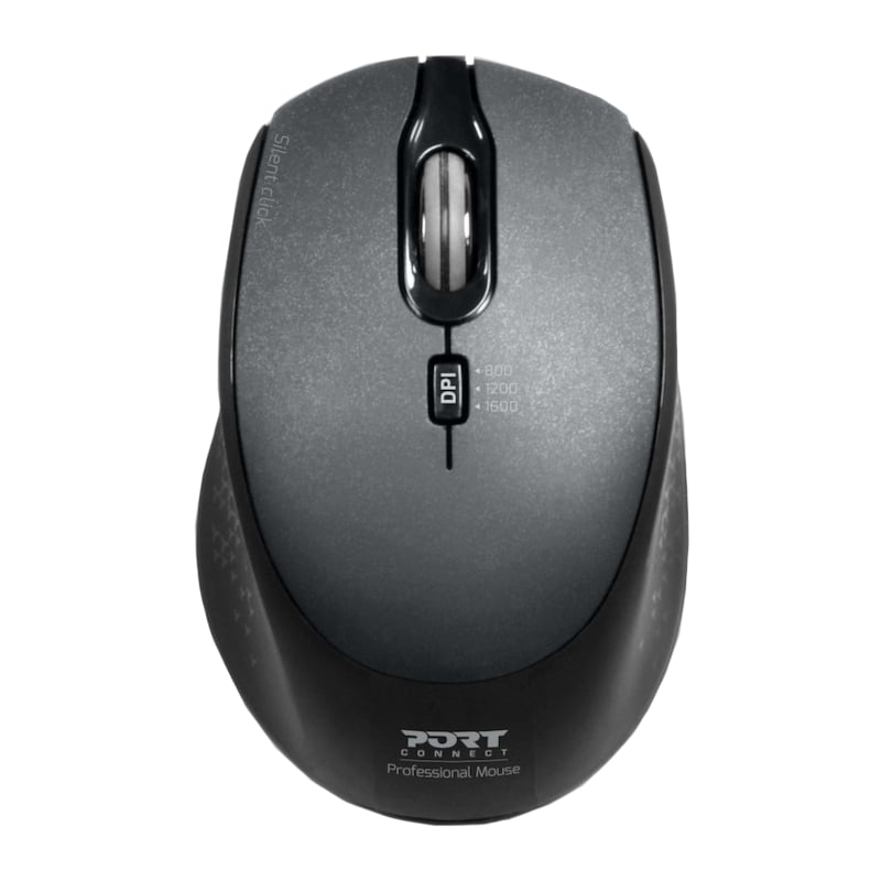 Port Connect Silent 1600DPI 3 Button Wireless Mouse - Black