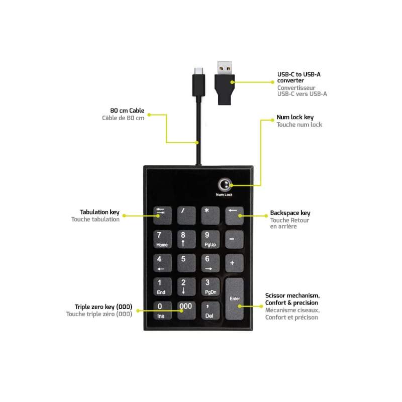 Port Wired Keypad Numpad with USB|Type-C Connector